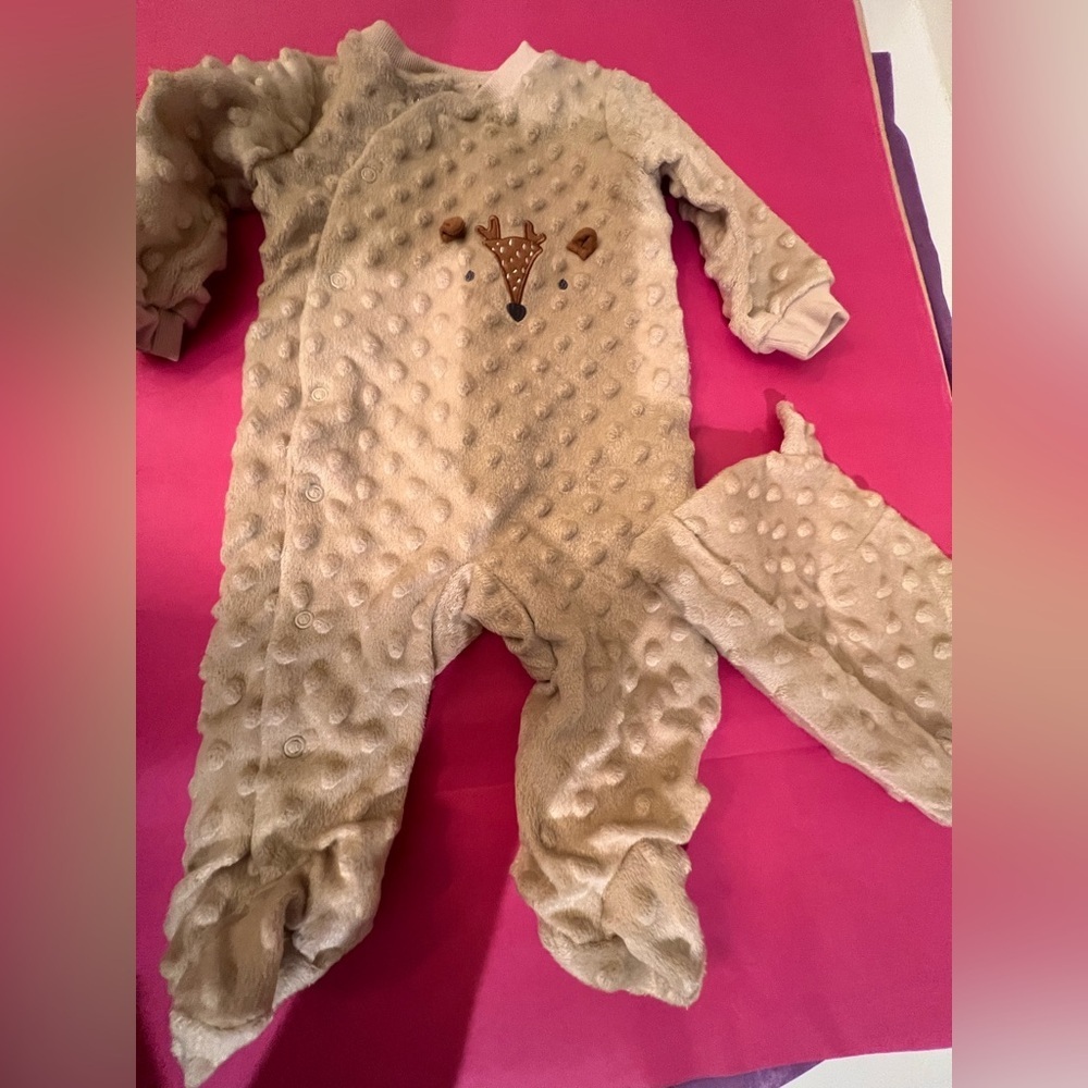 KYLE & DEENA NEWBORN  RAISED DOT MINKY FABRIC IN LIGHT BEIGE BABY ROMPER